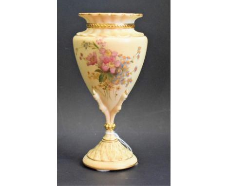 A Royal Worcester blush ivory pedestal vase, the base with unusual grouse claw support, pattern number 2314, 19.5cm high