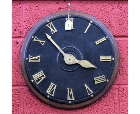 A mahogany and ebonised model clock dial, possibly an advertising shop sign or schoolroom teaching aid, brass Roman numerals 