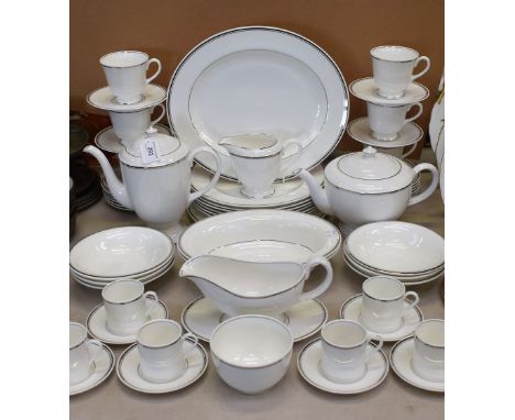 A Royal Worcester Silver Jubilee pattern comprehensive dinner, tea and coffee service, for six, including tea pot, coffee pot