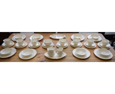 A Royal Albert Val D'or pattern part tea service, applied with a band of gold on a white ground, comprising cups, saucers, si