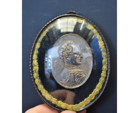 A 19th century electrotype portrait medallion, of a gentleman in profile, initialled G.W.V., framed, 9cm x 7.5cm overall