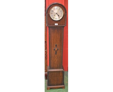 A 20th century oak cased 'Grandmother' clock, silvered dial, 131cm high