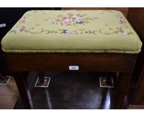 A Victorian mahogany stool, tapestry top enclosing a bidet, c.1860