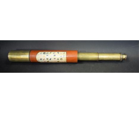 A 19th century two-draw day or night telescope, by Dolland, London, the leather bound barrel with a chart of Flags &amp; Pend