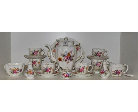 Ceramics - a Royal Crown Derby Posies pattern coffee service, comprising coffee pot, cups, saucers, milk jug, sugar bowl, bre