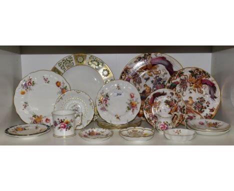 Royal Crown Derby - an Olde Avesbury pattern dinner plate; another, smaller, a saucer; a Green Derby Panel pattern dinner pla