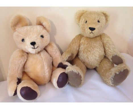 2 artists bears c.1980/90's. Fully jointed, one with Beru Bears label. The Beru Bear is golden mohair with brown suede pads. 