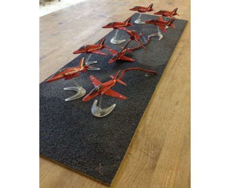 9 Corgi Red Arrow diecast planes with display base  