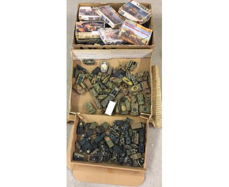 2 large boxes of 1:72 scale plastic soldiers, tanks and scenery  