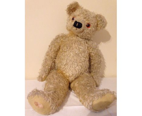 Very large vintage Merrythought teddy bear c.1960's. Golden long curly mohair and fully jointed. Measures approx 28" tall.