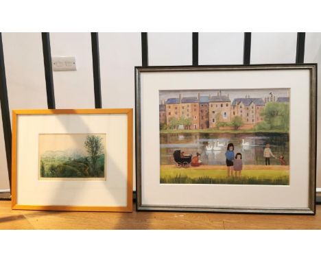 Kathleen Guthrie (1905-1981), a signed pencil and watercolour on paper titled 'The First Pond (Hampstead Heath)' in a conserv