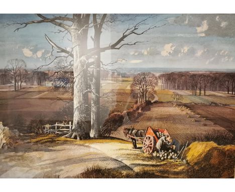 Rowland Hilder (1905-1993), a lithograph in colours titled 'Landscape'. Signed in plate and framed and glazed with notes to t