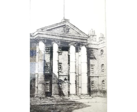 A signed etching possibly of The Admiralty, Whitehall. Framed and glazed and indistinctly signed in pencil. H.32.5 L.21.5cm