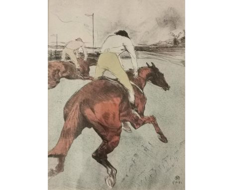 After Henri de Toulouse-Lautrec, signed lithograph in colours titled 'The Jockey'. Framed and glazed, and signed in plate wit