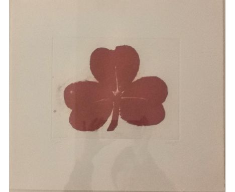 Prunella Clough (1919-1999), a signed and limited edition etching with aquatint of a three leaf clover, in a stained oak box-