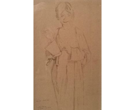 A signed early 19th century sepia wash study of a woman by Albert. R., dated 1912, with an inscription to the lower left. Fra