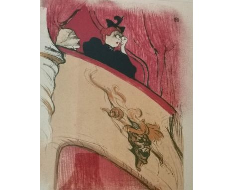 After Henri de Toulouse-Lautrec, signed lithograph in colours titled 'La Loge au Mascaron Doré'. Framed and glazed, and signe