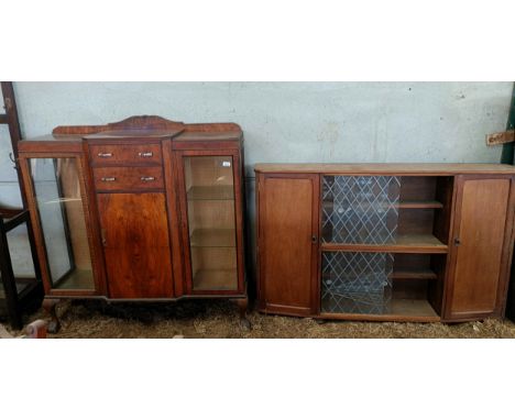 An Art Deco walnut display cabinet, 122 cm wide, and a mid 20th century display cabinet, 153 cm wide  Please note collection 