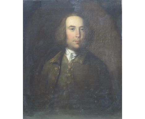 CIRCLE OF THOMAS GAINSBOROUGH RA. .(1727-1788) Portrait of Thomas Walford, half-length, wearing a moss green jacket, oil on c