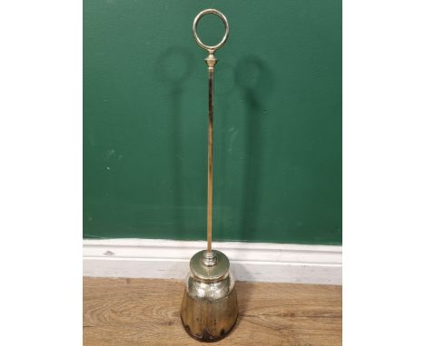A Door Stop in the form of a plated mounted horse's hoof with presentation inscription, square column with ring surmount, 22 