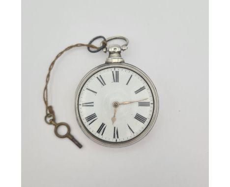 A Victorian silver pair cased Pocket Watch with white enamel dial, chain driven fusee movement inscribed G Bishop, Lincoln, N