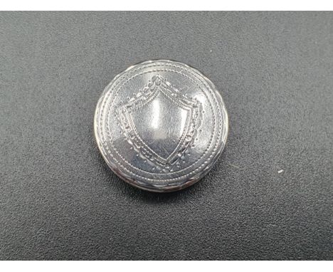 A George III silver small circular Patch Box, bright cut with vacant shield shape cartouche, Birmingham 1792, maker: Samuel P