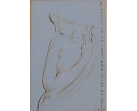 DAME LAURA KNIGHT RA. (1877-1970) A  Female Muse, inscribed 'Best Greetings for this Xmas from Laura Knight, 1935',  pen and 