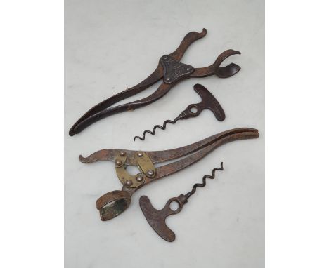 A 'Lund' Lever two-part Corkscrew, the patent lever with side badges and the Corkscrew marked 'Lund Patentee &amp; Maker, 57 