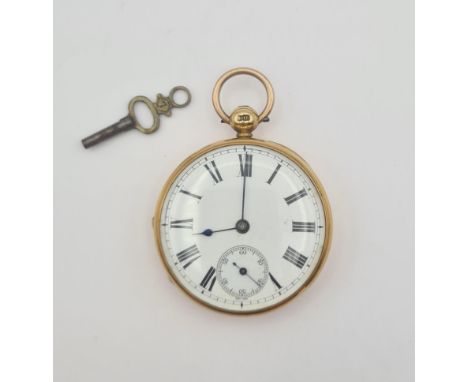 A Victorian 18ct gold cased key wind Pocket Watch by Jos'a Wilson, Bradford, No 12160, fusee movement, white enamel dial with