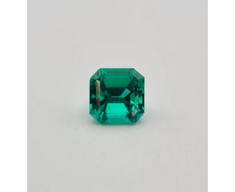 A Muzo Colombian Untreated unmounted step-cut Emerald, 1.35cts, described as 'Vivid slightly bluish green' accompanied by Anc