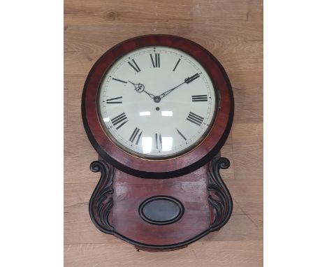 A Victorian mahogany drop-dial Wall Clock with circular enamel dial and with fusee movement, 2ft 2in 