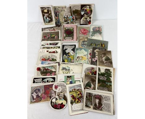 A collection of 95 assorted Victorian, Edwardian &amp; vintage greetings cards. 