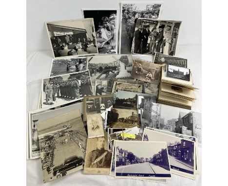 A box of assorted vintage black &amp; white photographs to include Naval interest. 