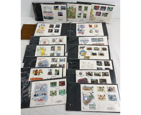 A brown coloured album containing 50 assorted vintage first day covers, all dating from the 1980's. 