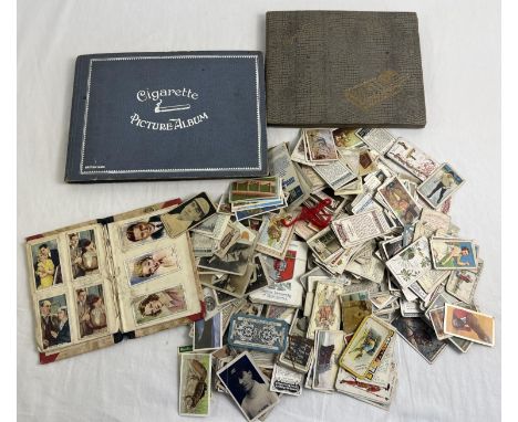 3 vintage cigarette card albums containing vintage card sets and parts sets together with a bag of loose cigarette cards. To 