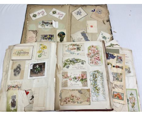 2 vintage albums (a/f) of Victorian &amp; Edwardian greetings cards and scraps. One album is missing cover, the other has loo
