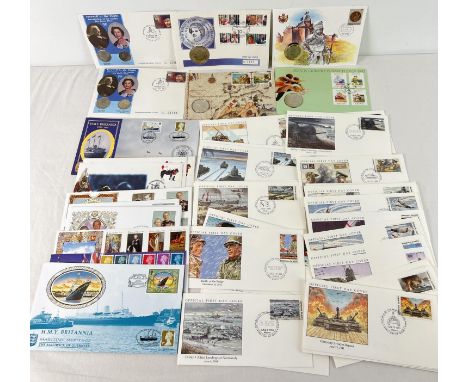 A collection of 1990's first day stamp and coin covers to include overseas issues. Lot includes Ltd edition Guernsey HMY Brit