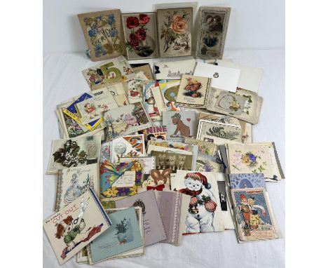 A box of assorted vintage &amp; Edwardian greetings cards, mostly Christmas cards. 