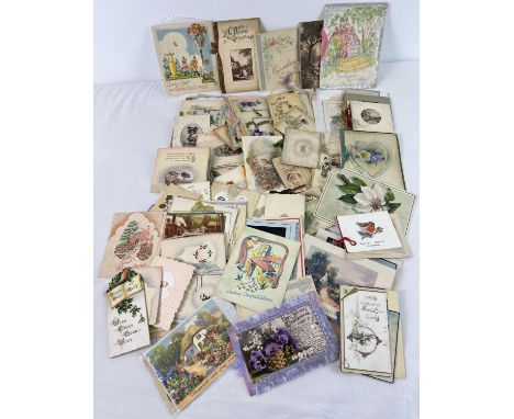 A box of 120+ assorted Victorian, Edwardian &amp; vintage greetings cards. 
