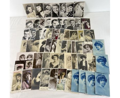 A collection of 66 assorted vintage postcards featuring actors, actresses and beauties of the day. To include Marie Studholme