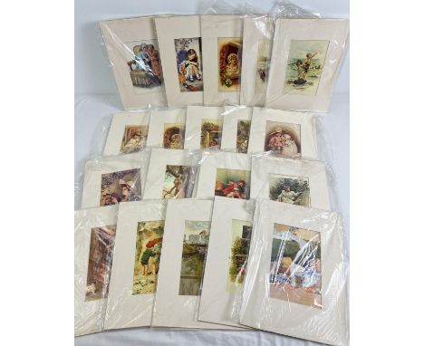 A collection of 21 assorted mounted vintage coloured prints, each approx. 28cm x 20cm. 