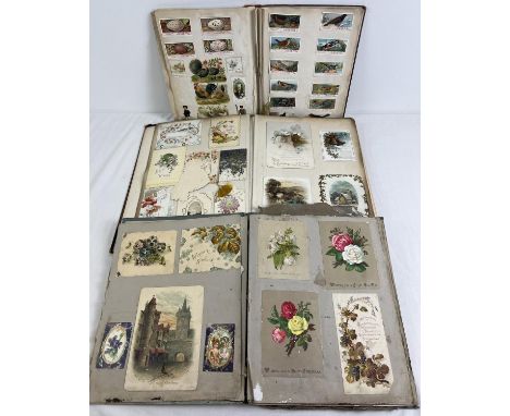 3 vintage albums (a/f) containing assorted scraps, greetings cards, cigarette cards and certificates. 