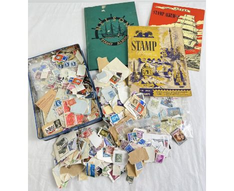 A collection of used loose British and world stamps together with 3 vintage stamp albums. Nelson Stamp Album and Collection B