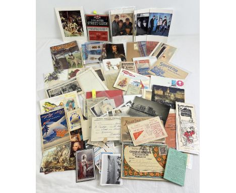 A box of assorted vintage ephemera to include The Beatles photographic postcards, menu cards, booklets and assorted postcards