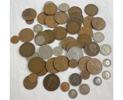 A collection of assorted vintage pre decimal coins to include silver examples. Lot includes George V, George VI and Elizabeth
