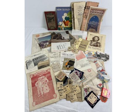 A box of assorted vintage ephemera to include Canadian National Railways Menu Cards, Theatre programmes, information booklets