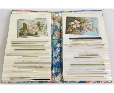 An album of floral design containing 40 assorted Edwardian &amp; vintage greetings cards. 
