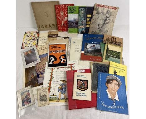 A box of assorted vintage ephemera to include programmes, menus and booklets. 