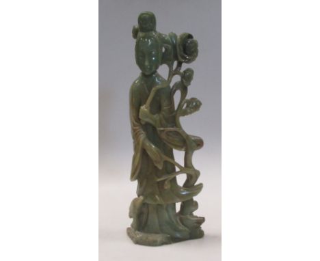 Two wooden pen cases, a box, a comb, pewter mug, Chinese green stone figure of a lady, another of an elephant etc  
