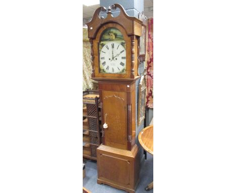 A 19th century eight day oak and mahogany cased longcase clock, the swan neck pediment above the painted dial, signed Sam Dav
